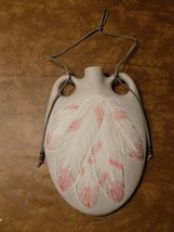 Native American Indian Ceramic Painted Urn Jug Pink/White Feathers Wall Decor - £31.06 GBP