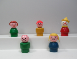 Fisher Price Vintage Little People figure lot 5 wooden bodies clown mad ... - $22.27