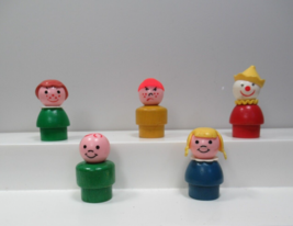 Fisher Price Vintage Little People figure lot 5 wooden bodies clown mad ... - £17.77 GBP