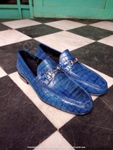 Men&#39;s Handmade Blue Patina Crocodile Leather Dress Loafers Shoes For Men - £110.75 GBP