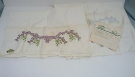 Vintage Lee Ward stamped wisteria flower pattern pillowcase set partiall... - $29.70