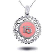 925 Sterling Silver Enamel Quinceanera 15 Pendant Necklace - £42.28 GBP+