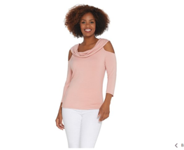 Lisa Rinna Collection Off-the- Shoulder Knit Top Rose Tan 2X, A308776 - $11.25
