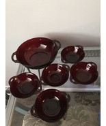 Ruby Red Glass CORONATION Serving Berry Bowls Set 6pc Vintage Mid Centur... - €44,45 EUR