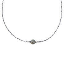 Charming Luminous Round Labradorite Fashion Silver Bead Sterling Silver Necklace - £12.81 GBP