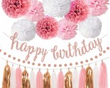 Pink Rose Gold Birthday Party Decorations Set, Rose Gold Glittery Happy ... - $25.99