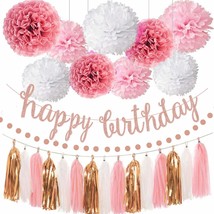 Pink Rose Gold Birthday Party Decorations Set, Rose Gold Glittery Happy Birthday - £20.44 GBP