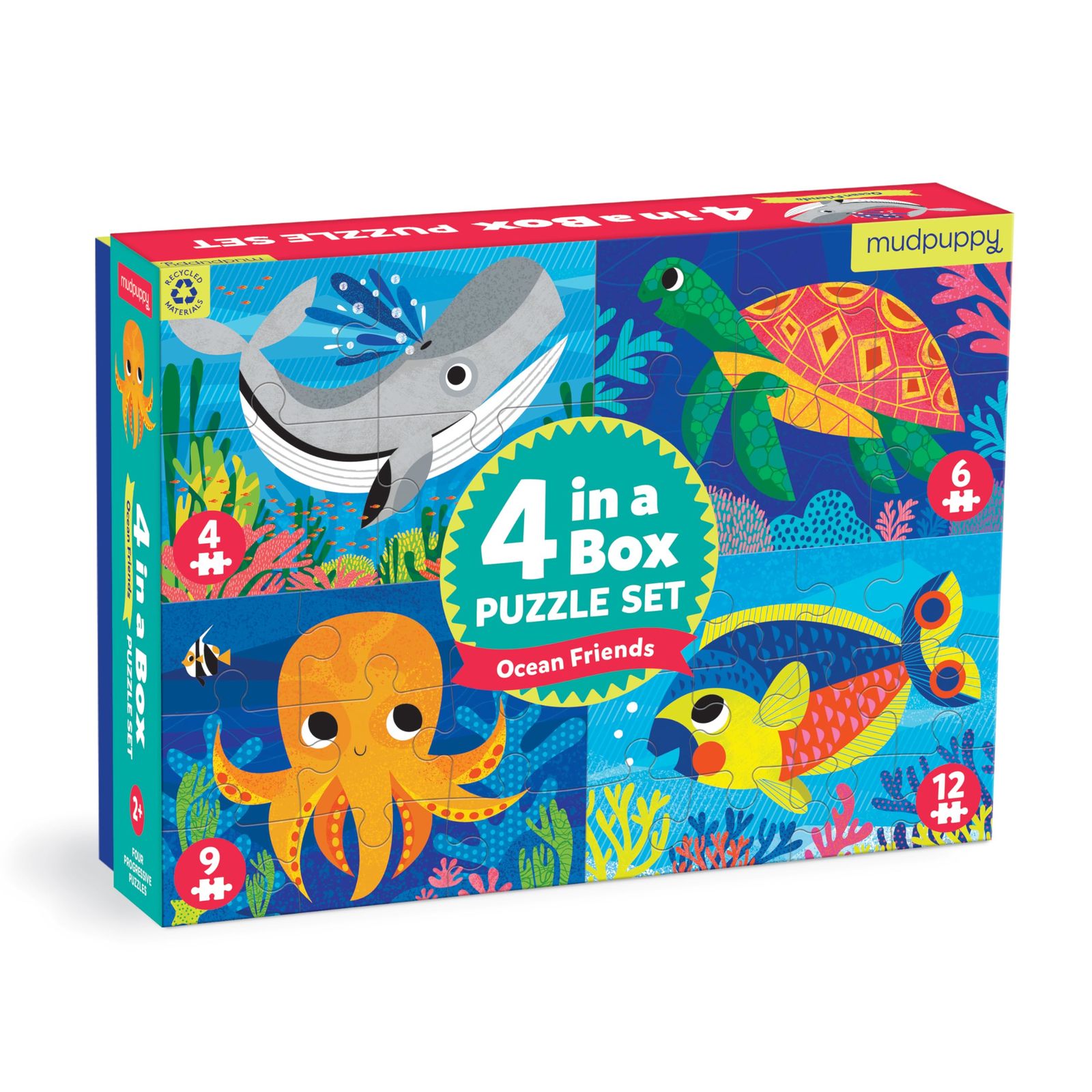 Mudpuppy Ocean Friends 4-in-a-Box Puzzle Set from Mudpuppy, Includes 4 Progressi - $12.26