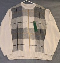 Vintage David Taylor Knit Sweater Mens Sz Large Tan Plaid Cotton Y2K NWT  - $24.00