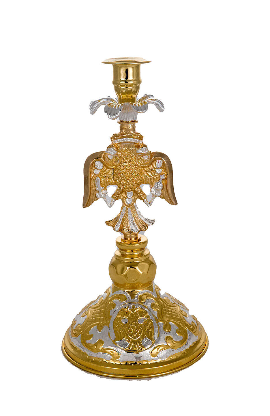 Greek Byzantine Eagle Candlestick Gold &amp; Silver Plated 14.2&quot; - $250.23