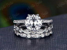 2Ct Round Cut VVS1 Diamond Trio Bridal Set Engagement Ring 14k White Gold Finish - £105.86 GBP