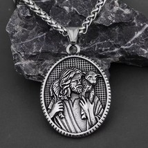 Men&#39;s Silver Jesus The Good Shepherd Pendant Christian Necklace Stainless Steel - £8.55 GBP