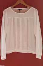 NWT Adrianna Papell Elegant Ivory White Long Sleeve Pintuck Blouse Top L... - $40.80