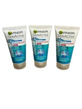 Lot of 3: Garnier Skin Active Pure Active 3 in 1 Clay Wash Scrub Face Mask 50ml - £5.47 GBP