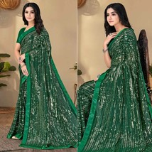 Elegant Green Sequins Embroidered Georgette Saree - Bollywood Inspired Fashion - £41.58 GBP