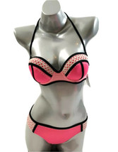 California Waves Two Piece Bikini Swimsuit Medium Pink Crochet Underwire NEW - £18.92 GBP