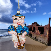 Vintage Old World Blown Glass Christmas Pirate Piggy Pig Ornament Made in Poland - £23.56 GBP