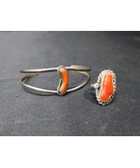 NATIVE AMERICAN Southwestern STERLING SILVER &amp; CORAL RING 6.25 &amp; BRACELE... - $1,833.68 MXN