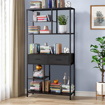 Heavy Bookcase 5-Tier Bookshelf with 2 Drawers Display Shelves for Home ... - $153.99