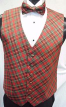 Christmas Red Green Gold Plaid Tuxedo Vest and Bow Tie - $227.81 CAD