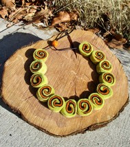 Yellow felt bead necklace, women&#39;s swirl necklace, one of a kind necklace, light - £15.98 GBP