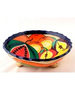 Hand Painted Mexican Terra Cotta Footed Salsa Bowl 8 Inches Diameter - £13.09 GBP
