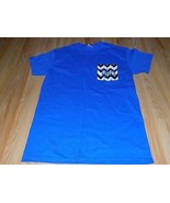 Size Small Gildan T Shirt Solid Blue w Black White Chevron Pocket Memphi... - £14.22 GBP
