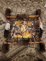 Native American Mandella Shield Hand Painted Bison Hunt  w/ Log Frame Si... - $92.10