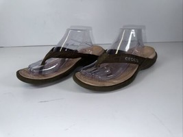 Crocs  Womans Size 10 Pink/Brown Suede Strap Flip Flop style Sandals - $22.95