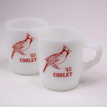 VTG Pair Of FIRE KING Anchor Hocking Milk Glass 1945 Coffee Mugs Cardinal Bird - £11.41 GBP