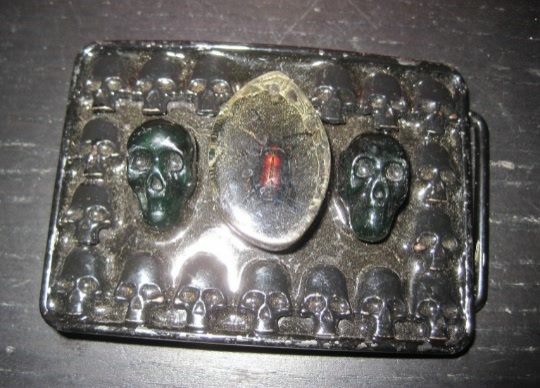 Vintage BUCKLE RAGE Gothic Punk Egyptian Beatle SCARAB Skulls Belt Buckle - $34.99