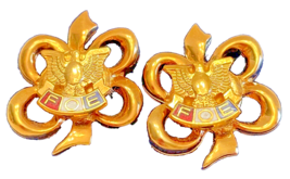 Earrings Fraternal Order of Eagles FOE Pierced Gold Tone Marked Vintage - £11.65 GBP
