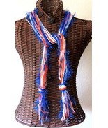 Blue Orange White String Scarf 59&quot; Winter Yarn Wash Dry OOAK USA Handmad... - £19.53 GBP