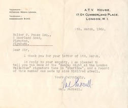 Val Parnell ATV MD Julie Andrews ITV Launch Antique Hand Signed Letter - $44.99