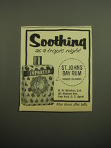 1960 St. Johns Bay Rum After Shave Ad - Soothing as a tropic night - $14.99