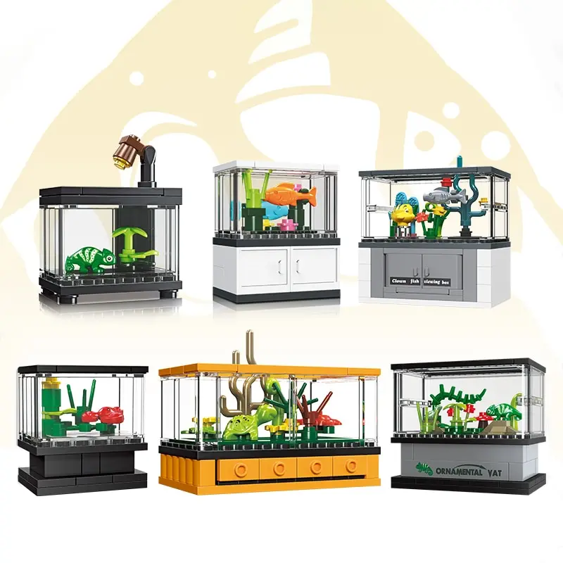 Micro Fish Tank Series Building Blocks Set Clownfish Lobster Display Box Model - £11.37 GBP