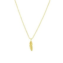  14K Solid Real Yellow Gold Feather Charm Adjustable Necklace - 16&quot;-18&quot; - £364.76 GBP