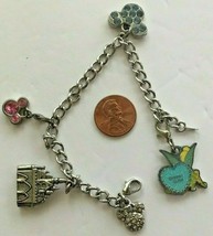Disney Charm Bracelet Silver Tone 5 charms Tinker Bell Castle Mickey Pav... - $12.90