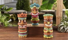 Tiki Totem Statues Set of 3 Polyresin With Textural Detailing 9.8" High Garden image 2
