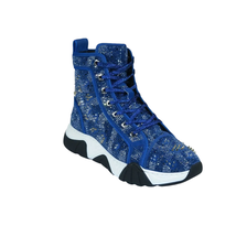 Mens High Top Shoes By FIESSO AURELIO GARCIA,Spikes Rhine stones 2412 Navy Blue image 2