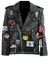 New Mens Punk Rock Full Metal Spiked Studded Patches Chain Black Leather... - £273.44 GBP