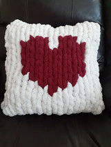 Chunky Knit Square Pillow | Handmade Decorative Pillow| Pillow with Hear... - £35.92 GBP