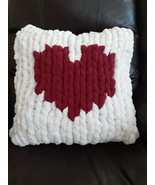 Chunky Knit Square Pillow | Handmade Decorative Pillow| Pillow with Hear... - £35.41 GBP
