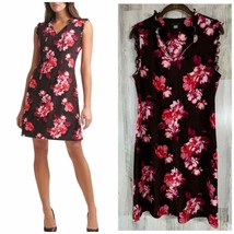 Tommy Hilfiger Shift Pullover Dress Size 8 Brown Pink Floral Ruffle Trim... - $29.67