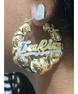 Personalized 14k Gold Overlay Name hoop Earrings xoxo Earrings 2 1/4 inc... - $41.10 CAD
