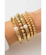 Gold 5Pcs Minimalist Pearl Bracelet Set - £16.18 GBP