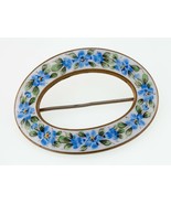 Brass Oval Enamel Flower Loop Brooch with Gorgeous Detail - $57.71