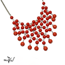 Vintage Free Flowing Boho Red Bead Bib Necklace 4.5&quot; Wide 23&quot; Long - Hey Viv - £20.73 GBP