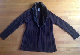 Women&#39;s Brown Cable Knit Cardigan Sweater w/Belted Faux Fur Duster - $24.23