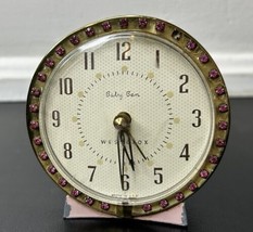 Vintage Westclox Baby Ben Alarm Clock Hers Pink Rhinestones Gold Tone Wind Up - £37.21 GBP